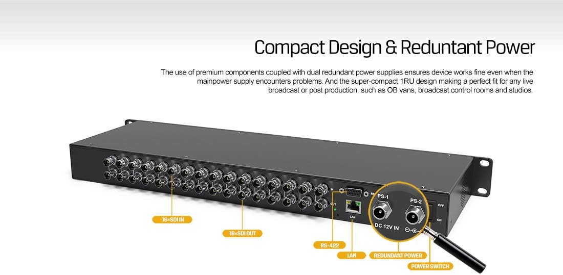 AVMATRIX MSS1611-S 16x16 Seamless SDI Matrix Switcher, Clean Switch, 16 SD/HD/3G-SDI Auto-Detect Inputs, Up/Down Scaling, Front Panel Control, Dual Power Design