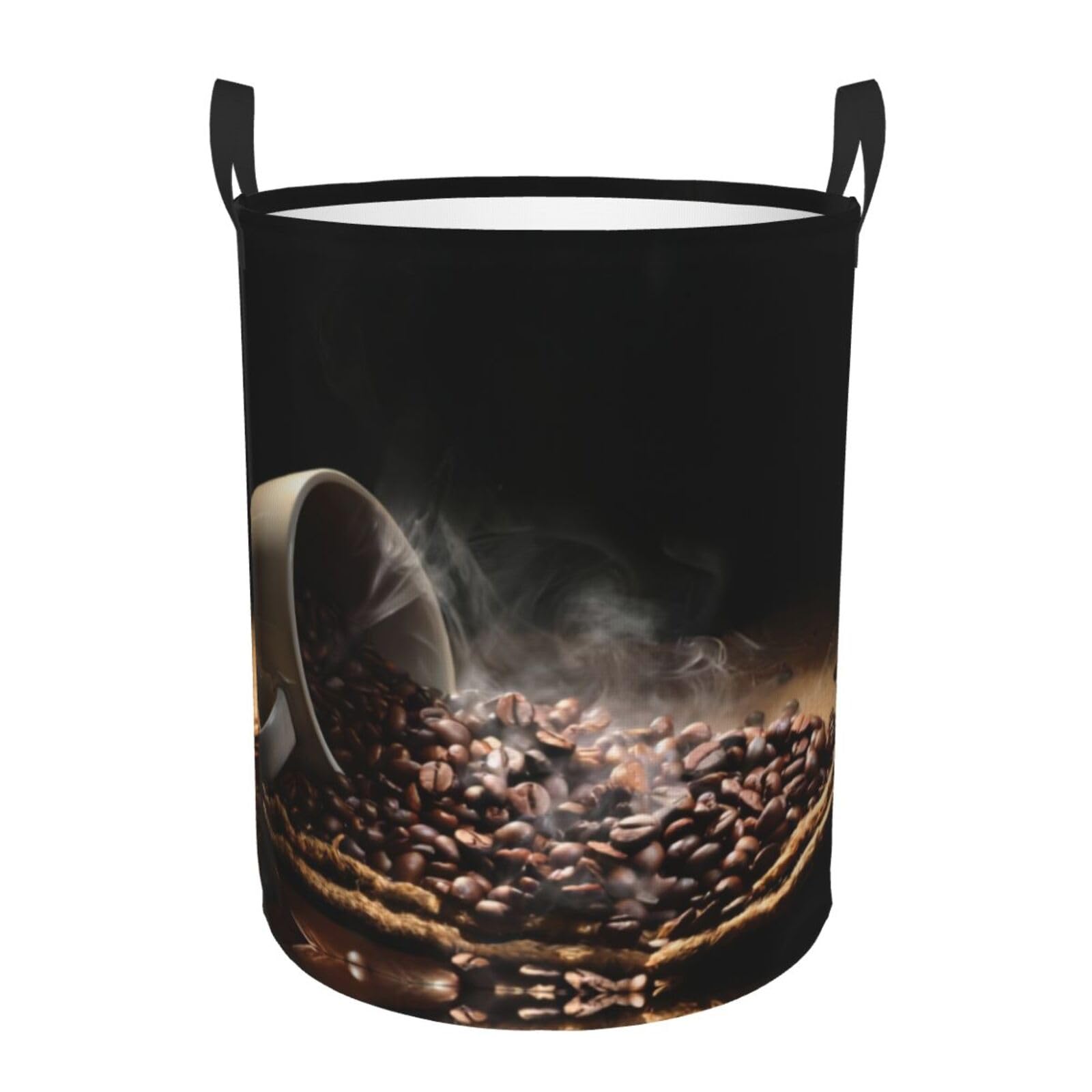 S Circular Hamper – Collapsible Coffee Beans Print Laundry Basket