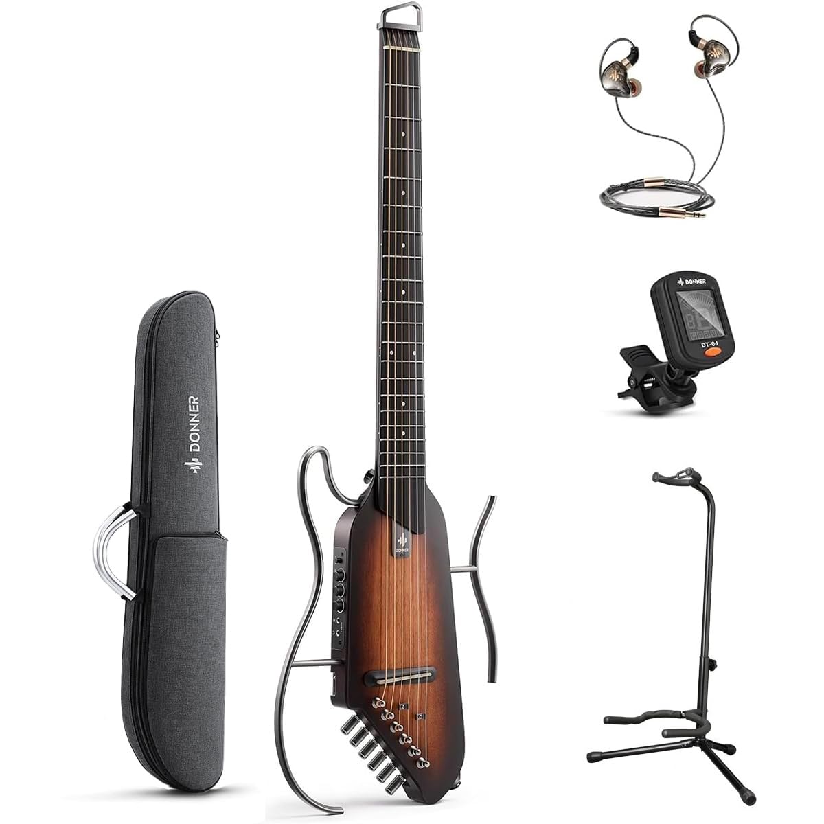[新品／未開封]DONNER HUSH-I ドナーサンバースト ギター Amazon | Donner HUSH-I スタンド付きセット サンバースト サイレント