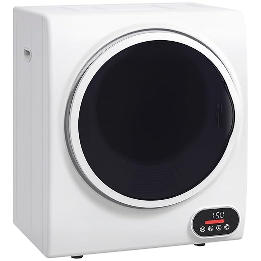 HOMCOM Portable Clothes Dryer, Compact Laundry Dryer with 1.5 cu.ft Stainless Steel Drum, Intelligent Drying, 120V 850W Front Load Electric Dryer for Apartments, Dorms, RVs - White