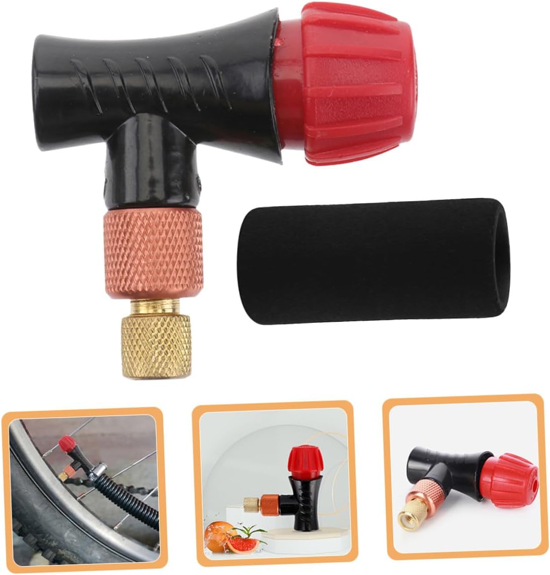 Co2 Inflator with Control Valve and Sponge Cover, Universal Bike Tire Inflator Head for Mountain and Road Bikes, Portable 2pcs Co2 Pump Set for Cycling Outdoors