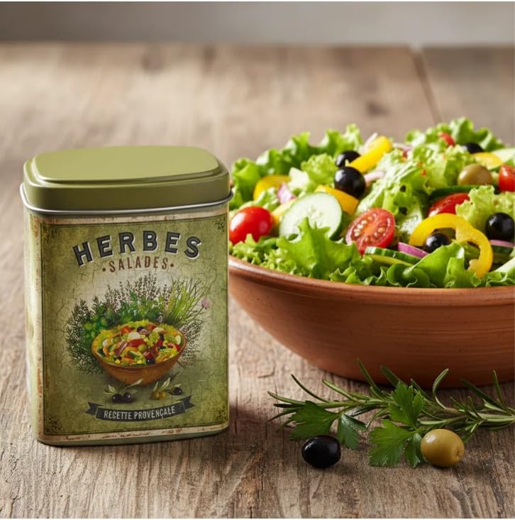Esprit Provence, Herbes Salades (French Provence Herb Blend for Salads) in Decorative Tin, Imported