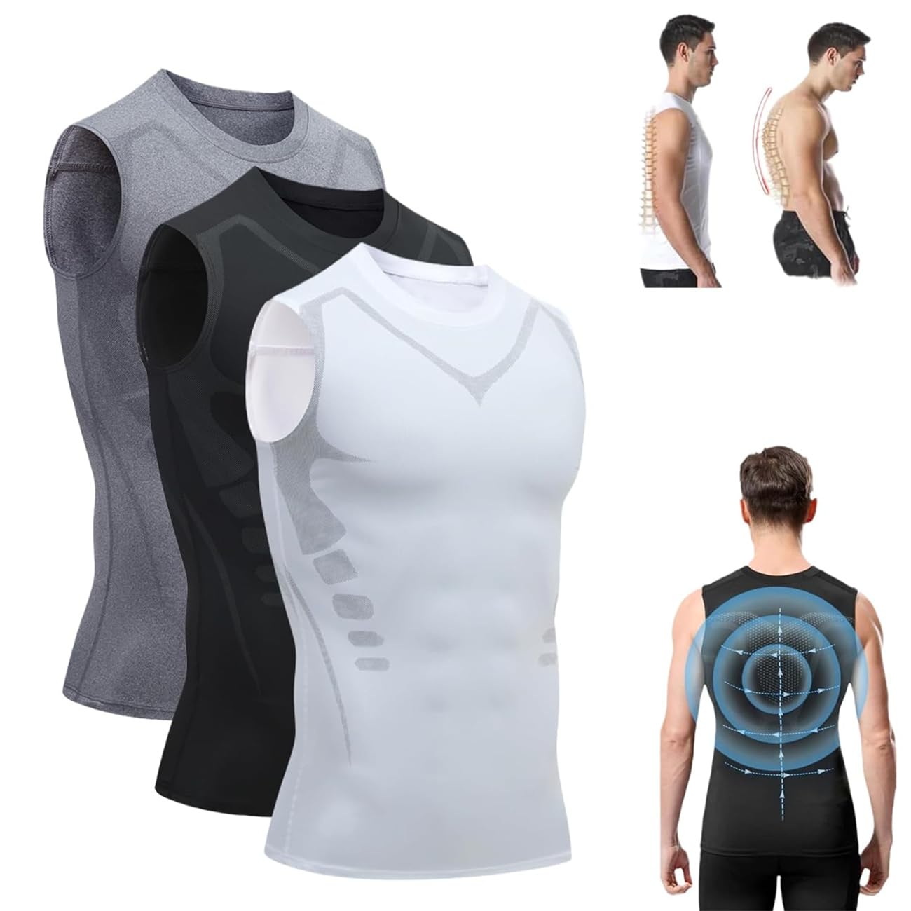 Eeiiey Menionic Tourmaline Posturecorrector Vest,2024 New Version Ionic Shaping Vest,Tourmaline Back Brace Posture Corrector Vest,Ionic Shaping Sleeveless Shirt,Ionic Shaping Vest for Men (Mixed, XL)