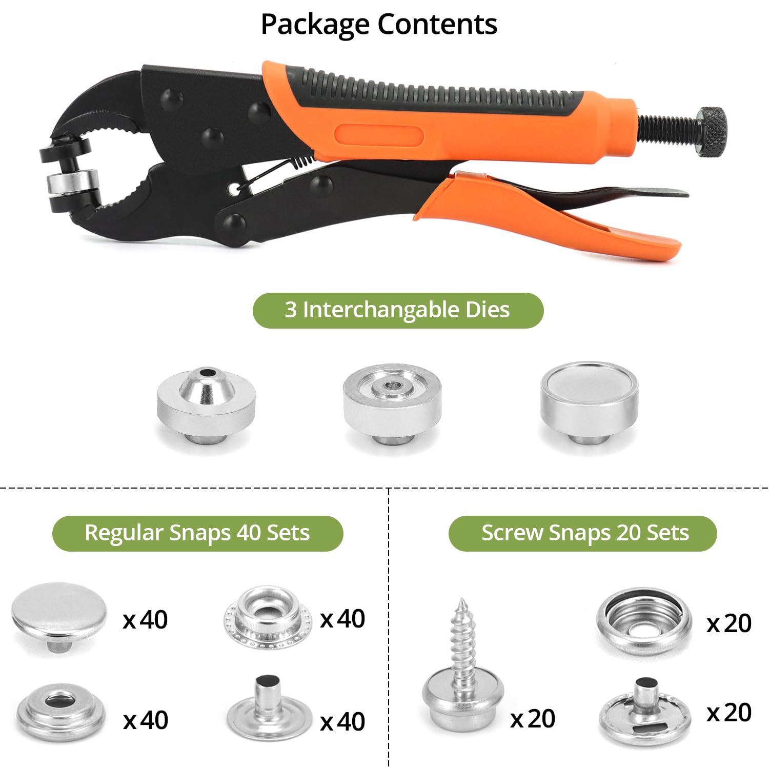 QWORK® 60 set bottoni a pressione con 3 matrici intercambiabili e pinza di fissaggio - per la riparazione di coperture per barche, tele, teloni