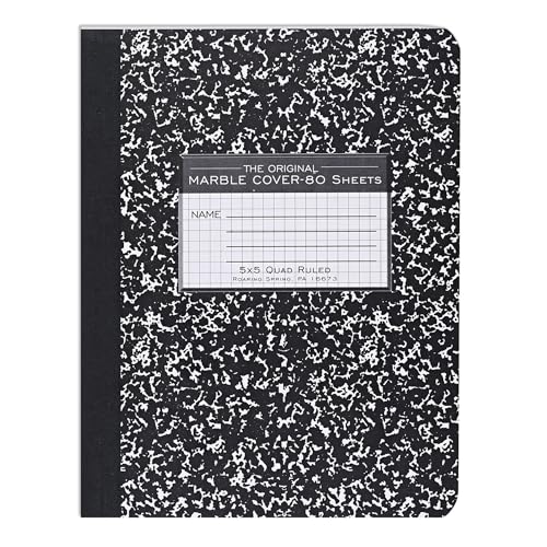 ROARING SPRING Hard Cover Composition Notebook, Black Marble Comp Book, 9.75″ x 7.5″, 5x5 Grid Graph Ruled, 80 Sheets (160 Pages), Made in USA