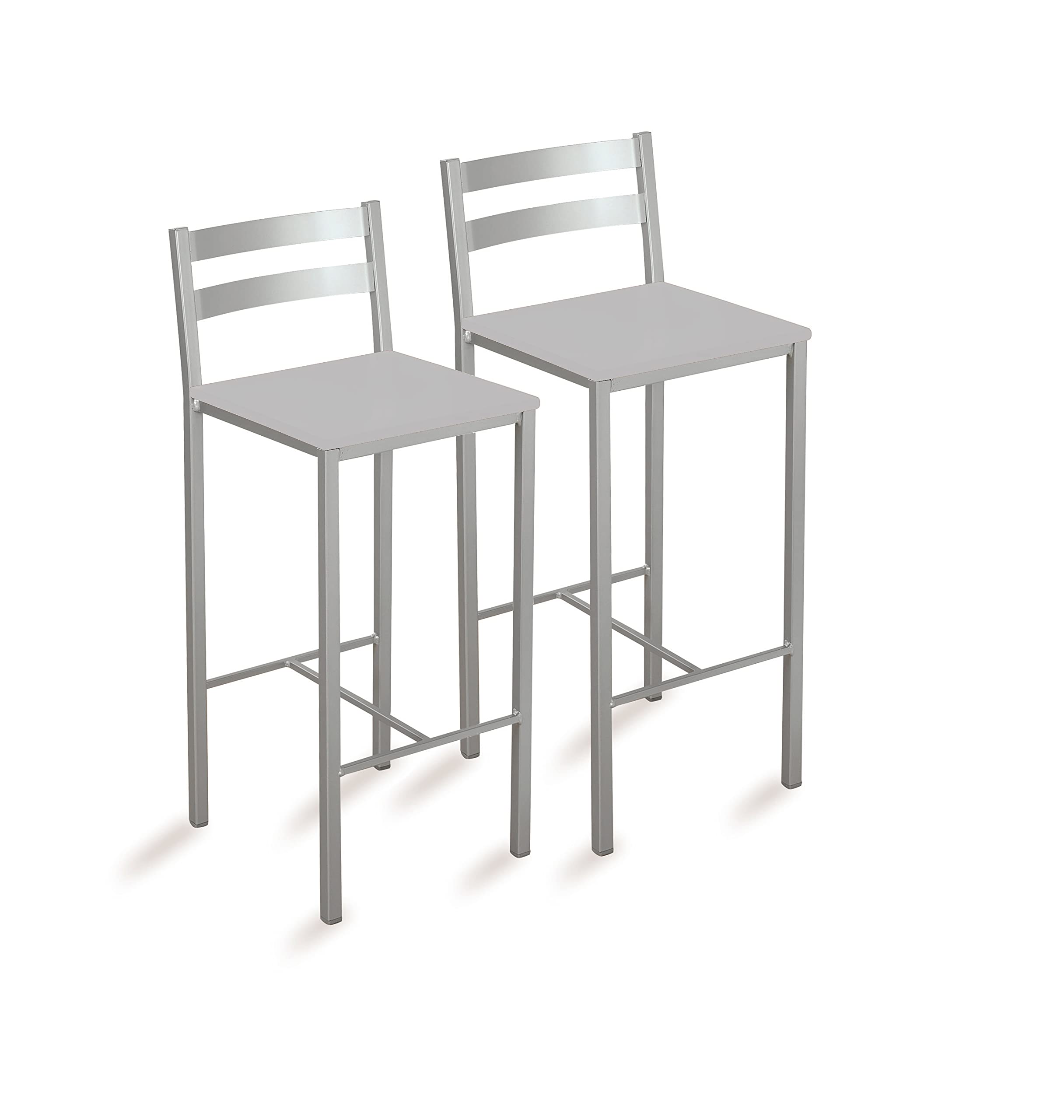 ASTIMESA Due sgabelli alti da cucina con strisce orizzontali Seduta 60 cm ecopelle grigia