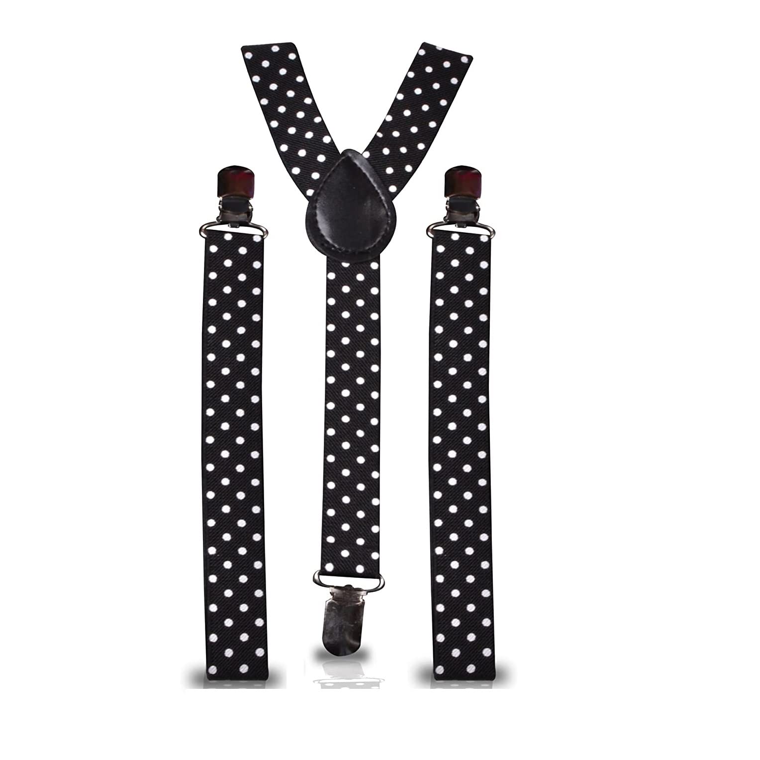 Mytoptrendz®Funky Polka Dot Braces Suspenders Adjustable Y Back Clip on Black Braces with white
