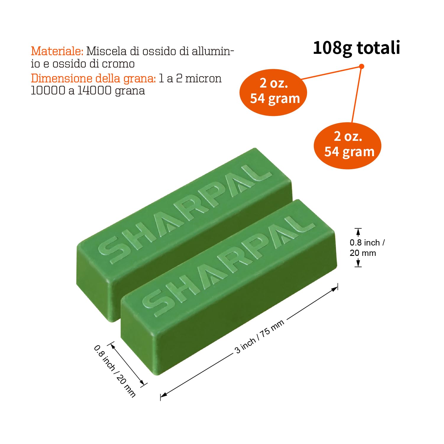 SHARPAL 208H 110g Pasta per lucidare verde fine per l'affilatura di tutti i coltelli, Pasta per affilare per il cuoio (confezione da 2, totale 110g).