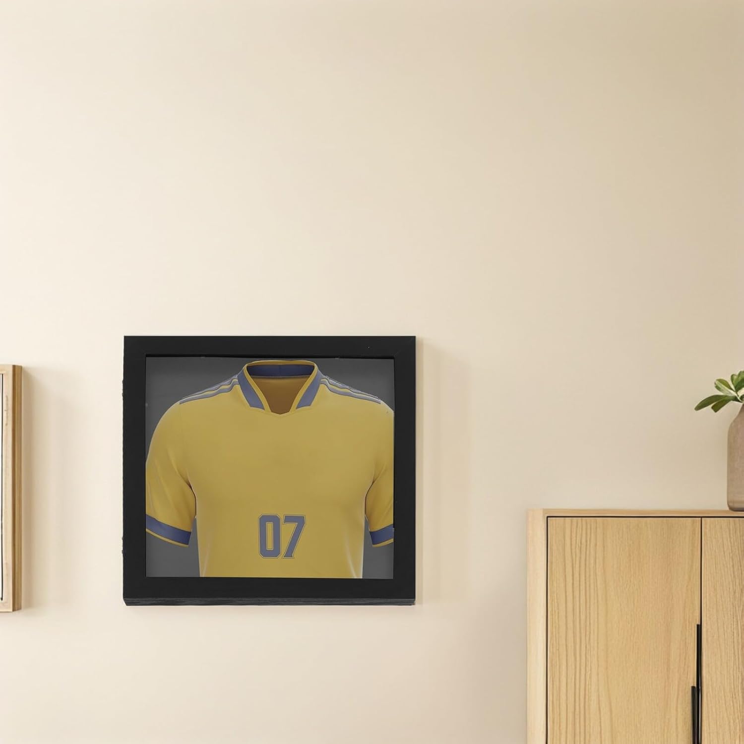 Veemoon Football Jersey Display Frame Shadow Box 13 by 13 Inches Black Wooden Sports Shirt Holder for Soccer, Baseball, Basketball Collecting and Wall Decoration