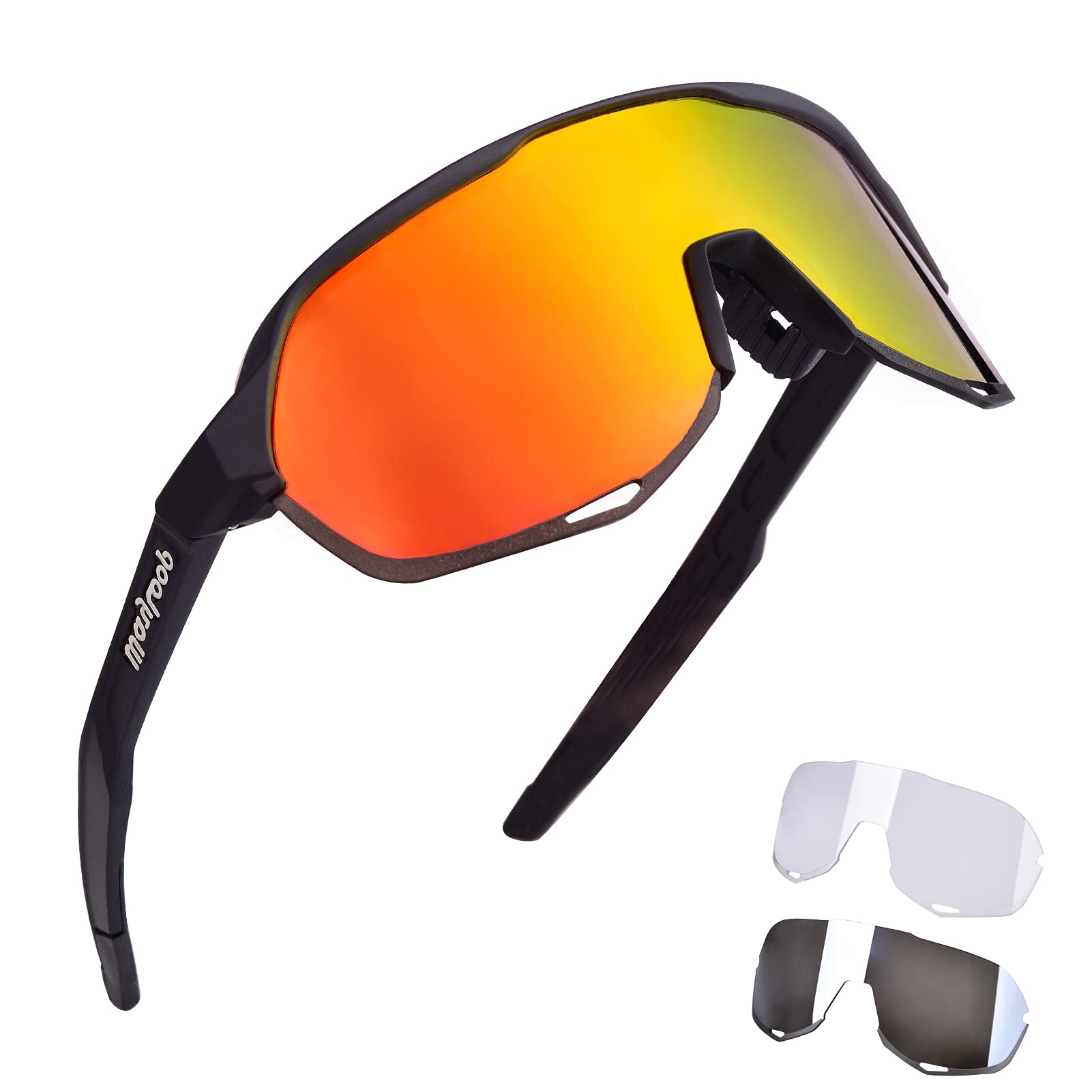 WayLoop Cycling Glasses, Polarized Sports Sunglasses with 3 Interchangeable Lenses, Mens Sunglasses for Baseball Skiing