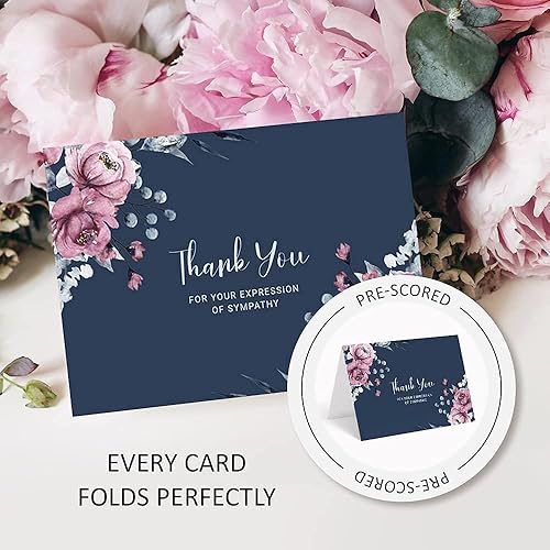 Miniatura 7 de Tarjetas de agradecimiento de condolencias con sobres, paquete de 25 tarjetas de agradecimiento azul marino para funeral, momentos de recuerdo y