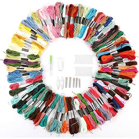 Embroidery Thread - Premium Rainbow Color Embroidery Floss 100 Skeins with Cross Stitch Tool Kits for Friendship Bracelets String Cover