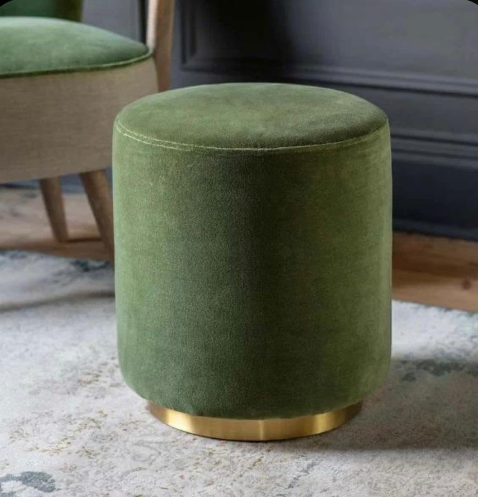 Al Jalal Round Pouf with metal plate (Dark Olive)