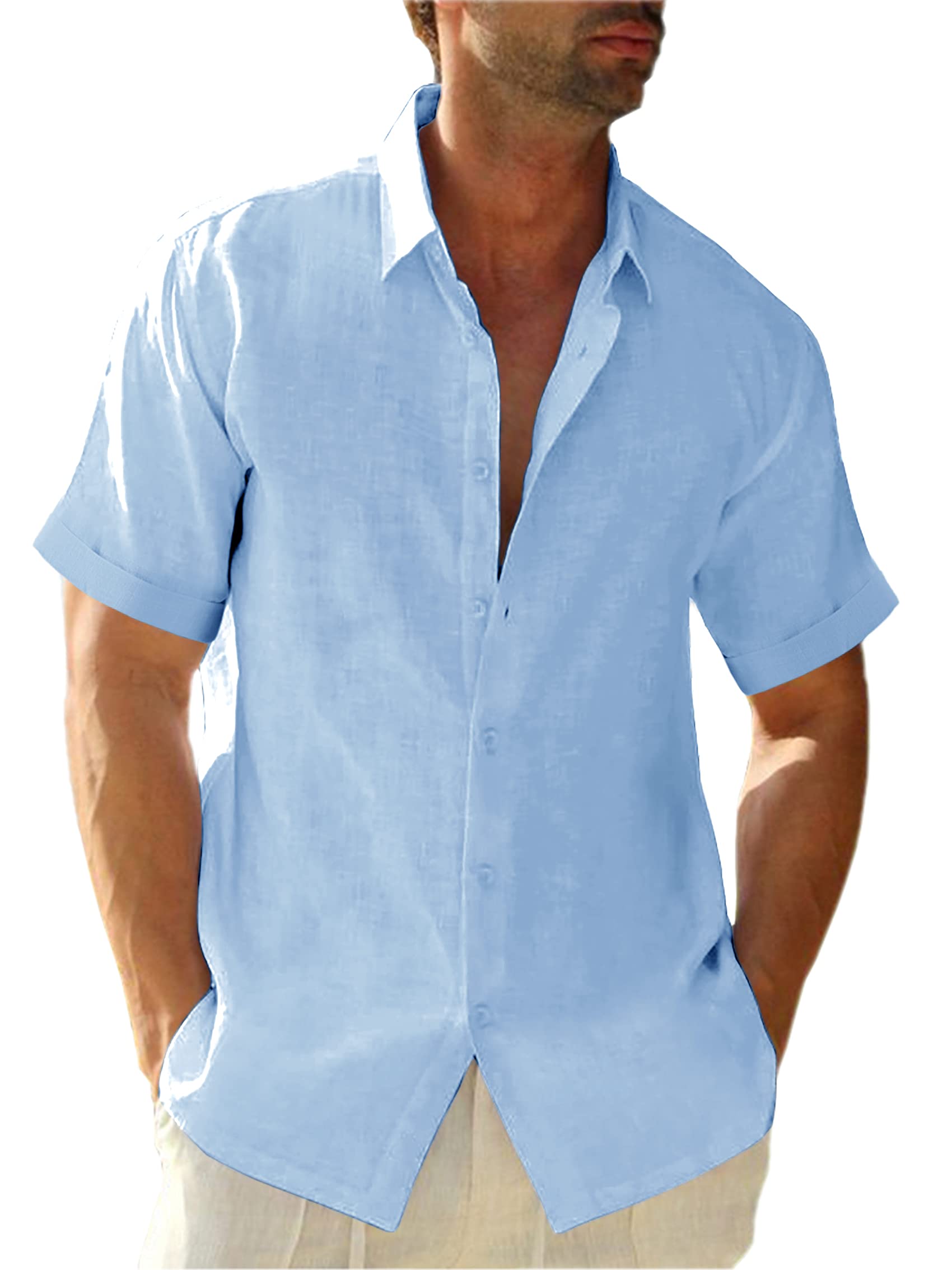Runcati Leinenhemd Herren Sommer Kurzarmhemd Freizeithemd Sommerhemd Strandhemd Business Shirts für Männer