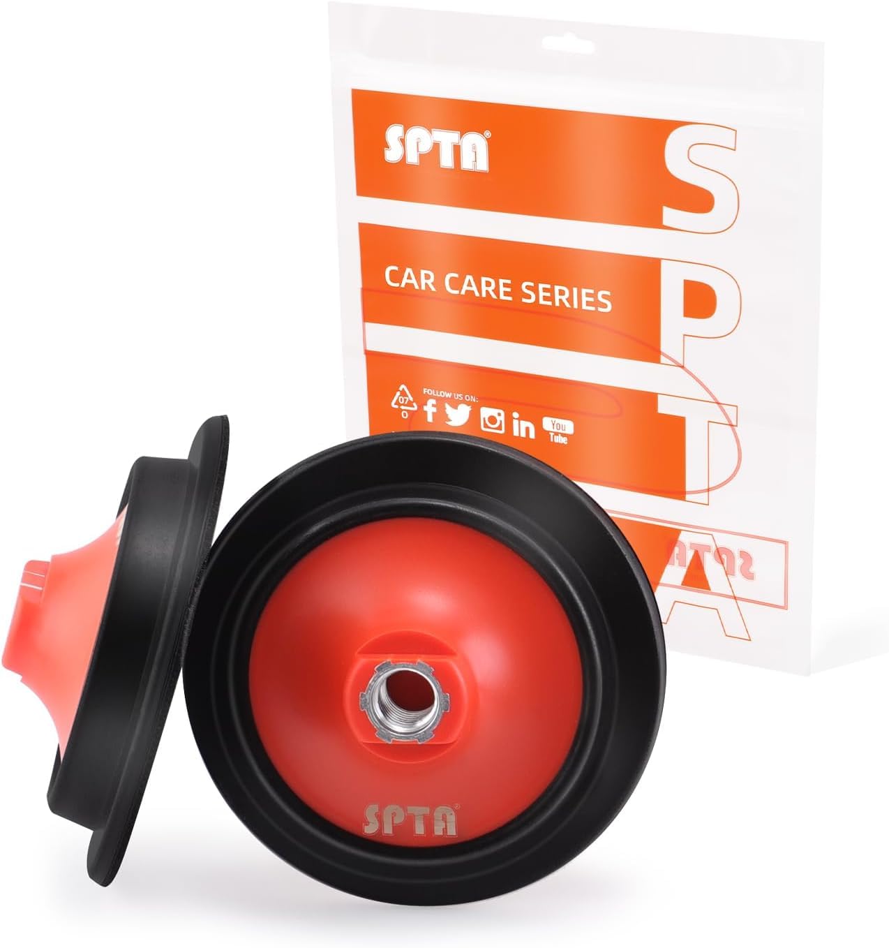 SPTA 2Pcs 5” RO Rotary Flexible Backing Plate, Hoop-and-Loop Face M14 Thread PU Soft Backing Pad Used On Rotary Polisher Sander for Sanding Polishing Buffing Finishing -BP502-14B2