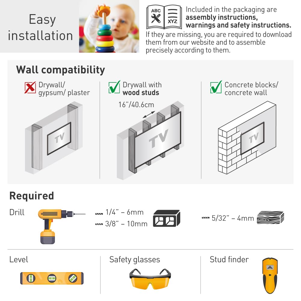Barkan Soporte TV de Pared Inclinable para Pantallas de 55-115 Pulgadas, Pantalla Plana/Curva, Peso máximo 120Kg, Bloqueo, para LED OLED LCD, hasta VESA 1200X600