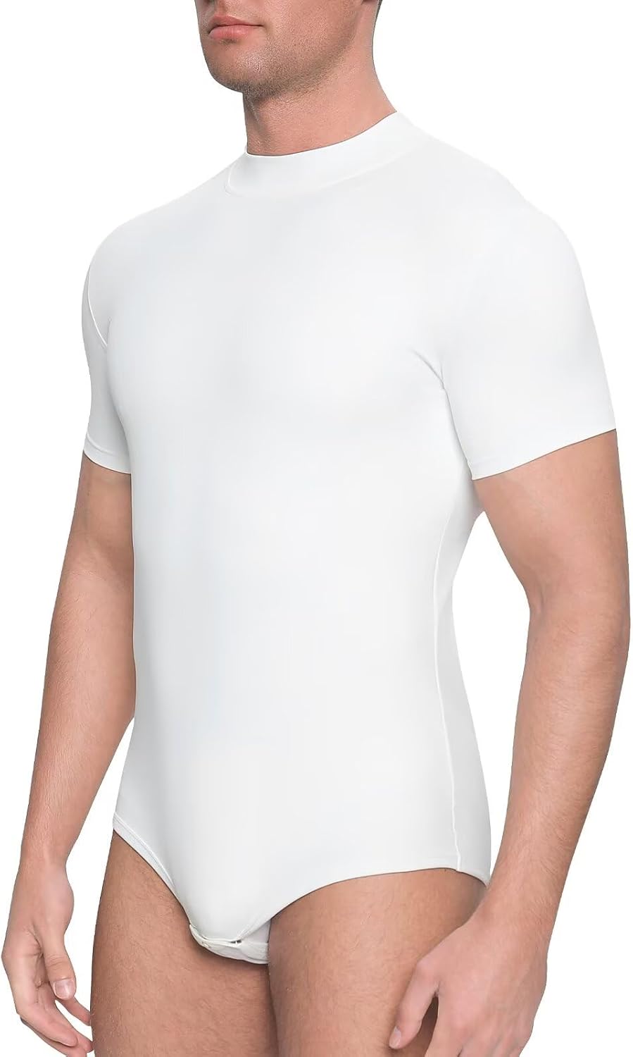 Landofgenie Mens Mock Neck Short Sleeve Onesie Solid One Piece Bodysuit Basic Romper Pajama Crotch Snaps - Image 2