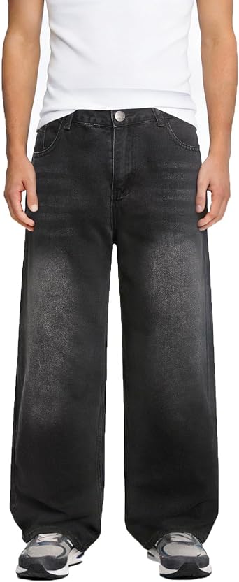 LZLER Baggy Jeans Men Y2K Hip Hop Wide Leg Denim Pants Casual Loose Fit Comfort Streetwear Jeans for Men