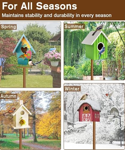 Sungaryard 90Inch Heavy Duty Bird House Pole Mount Kit with Frosted, Bird Feeder Pole Kit with 5 Prongs Base and 2 Plates, for Outdoor, Yard, Garden, Brown(Birdhouse Not Include)