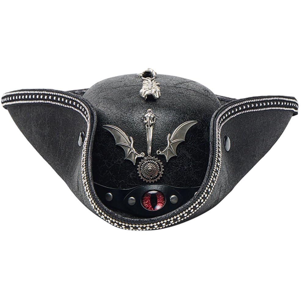 Lamdbao Punk Skull Wings Pirate Hat Pirate Costume Accessories,Medieval Colonial Tricorn Hat Halloween Cosplay Accessories for Men Women