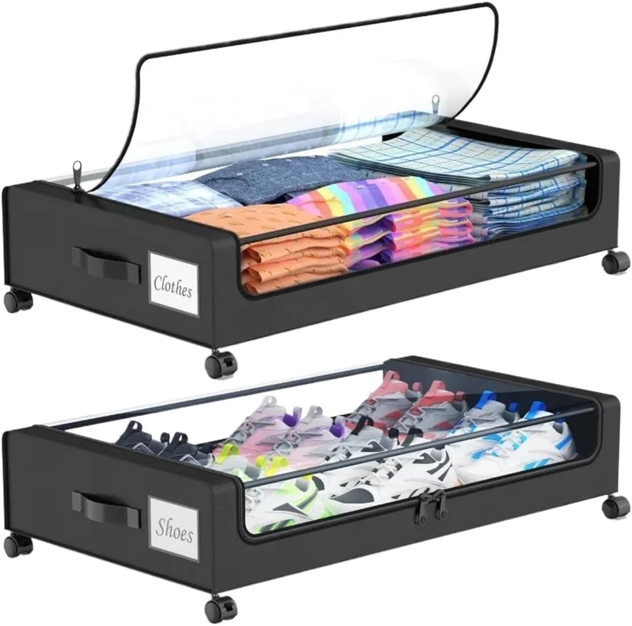 Under Bed Storage Containers 2-Pack Under Bed Storage with Wheels, Containers with Clear Lids