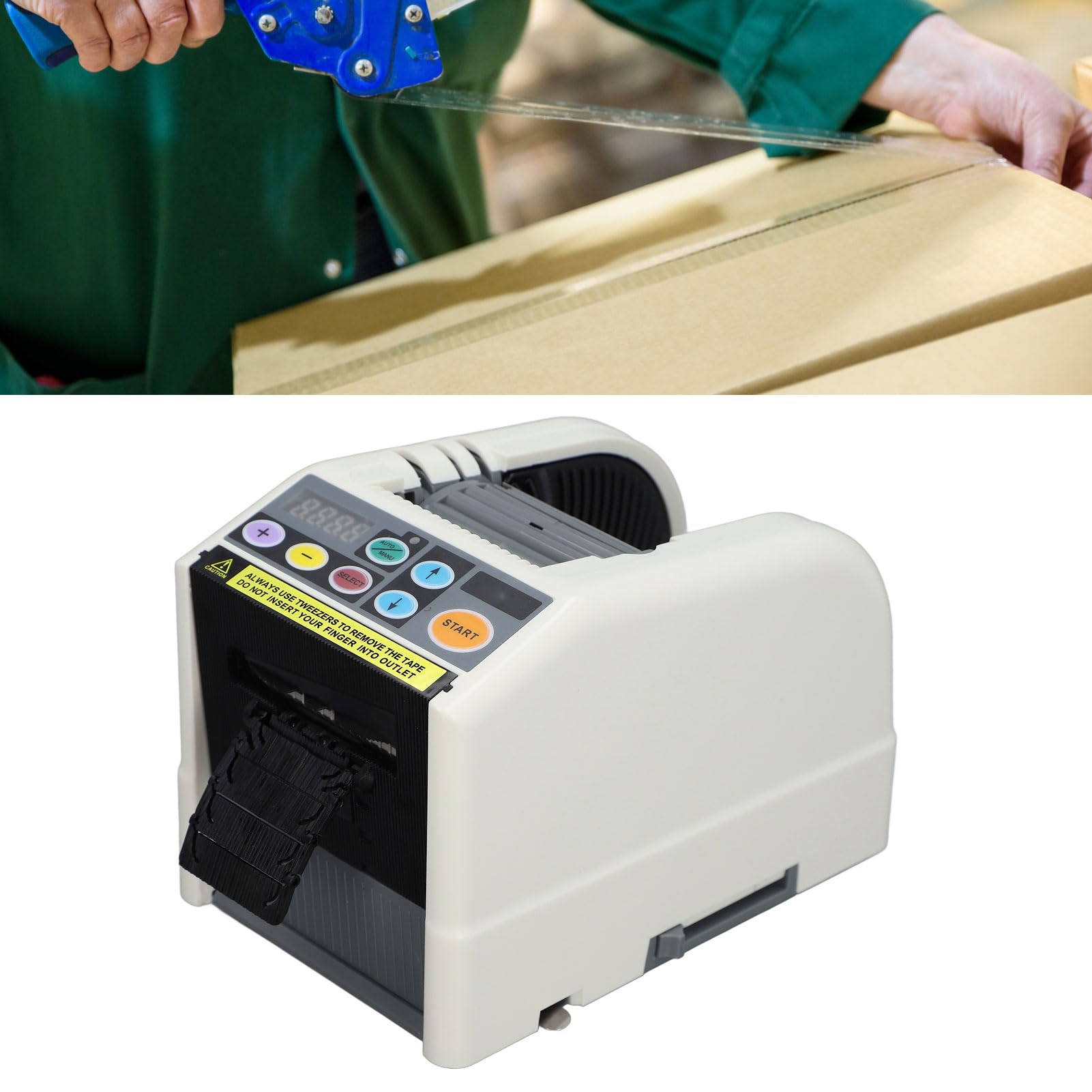 Luocute Dispensador Automático de Cinta, Cortador de Cinta Adhesiva, Ancho 6-60 Mm, Longitud 5-999 Mm, for Embalaje y Sellado (Enchufe europeo 220-240V)