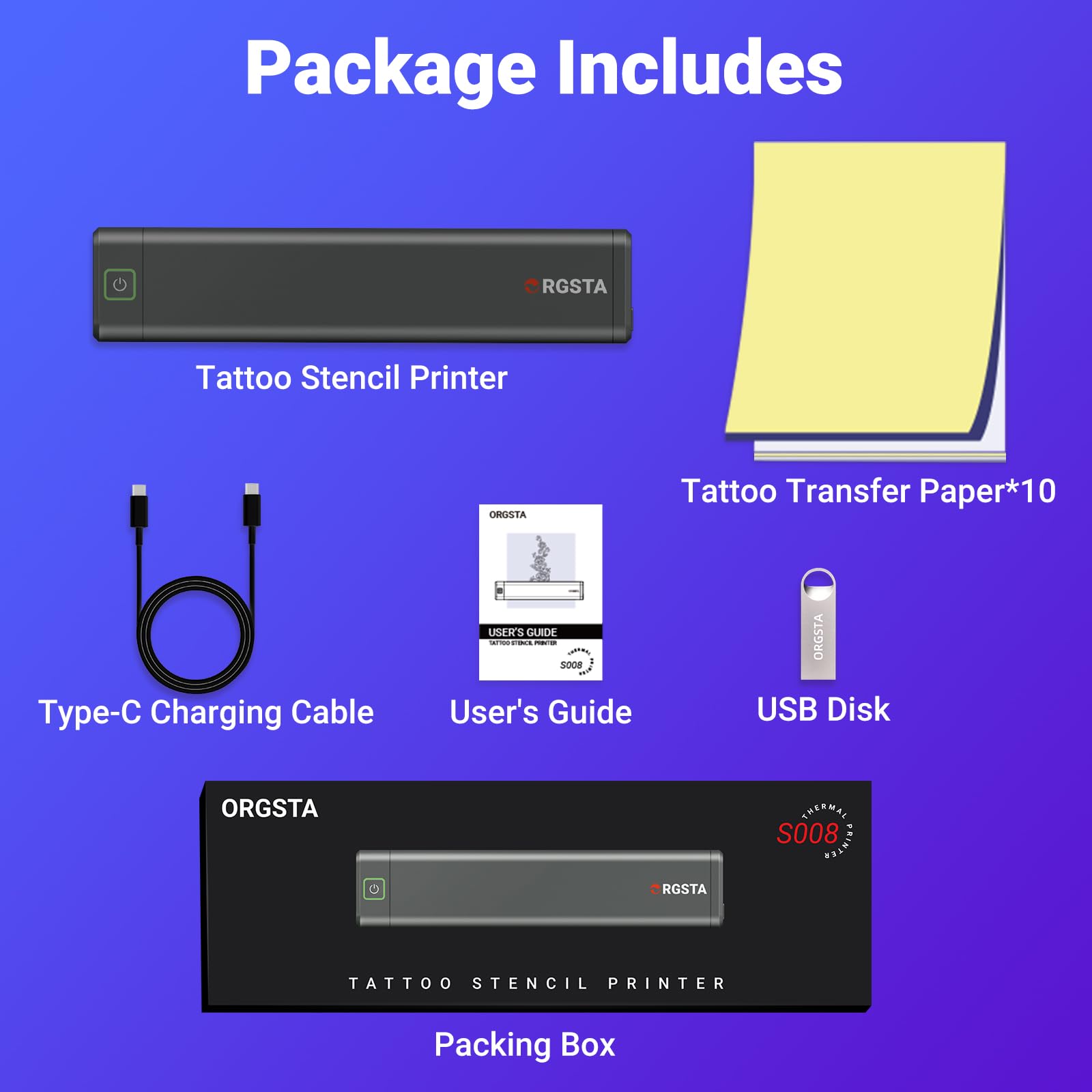 ORGSTA Stampatore per Stencil Tatuaggi S008 con 100 fogli di carta transfer