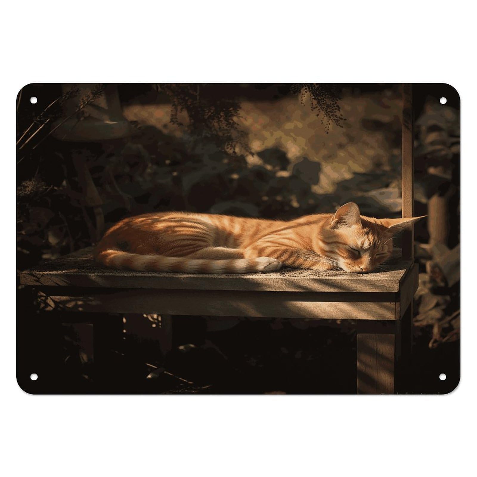 Fekiloot Style Orange Cat Sleeping Wall Decor Iron Painting Metal Sign