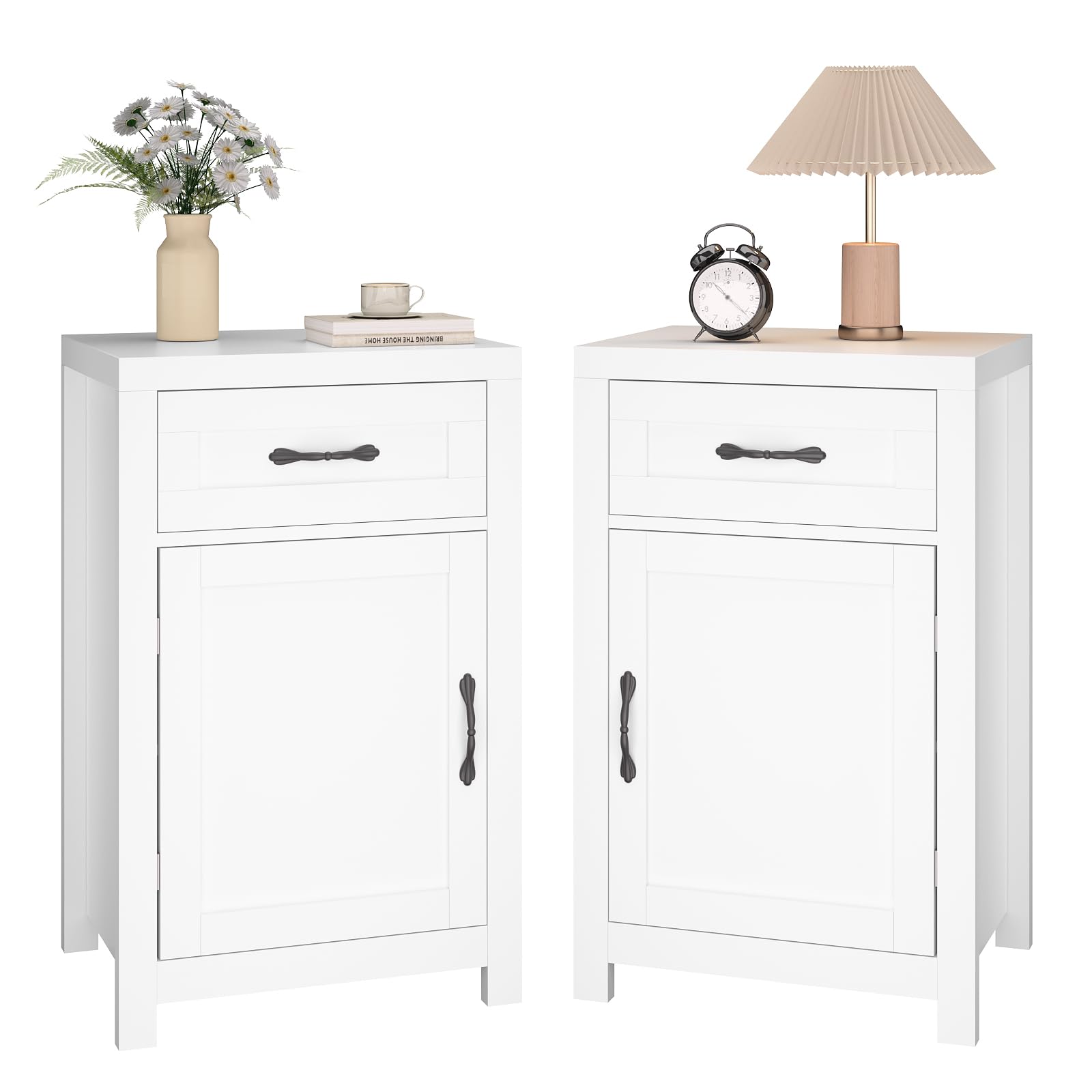 NOVAMAISON Farmhouse Night Stand Set of 2, 30” Rustic End Table with Drawer and Storage Cabinet, Wood Sofa Side Bedside Table with Adjustable Shelf