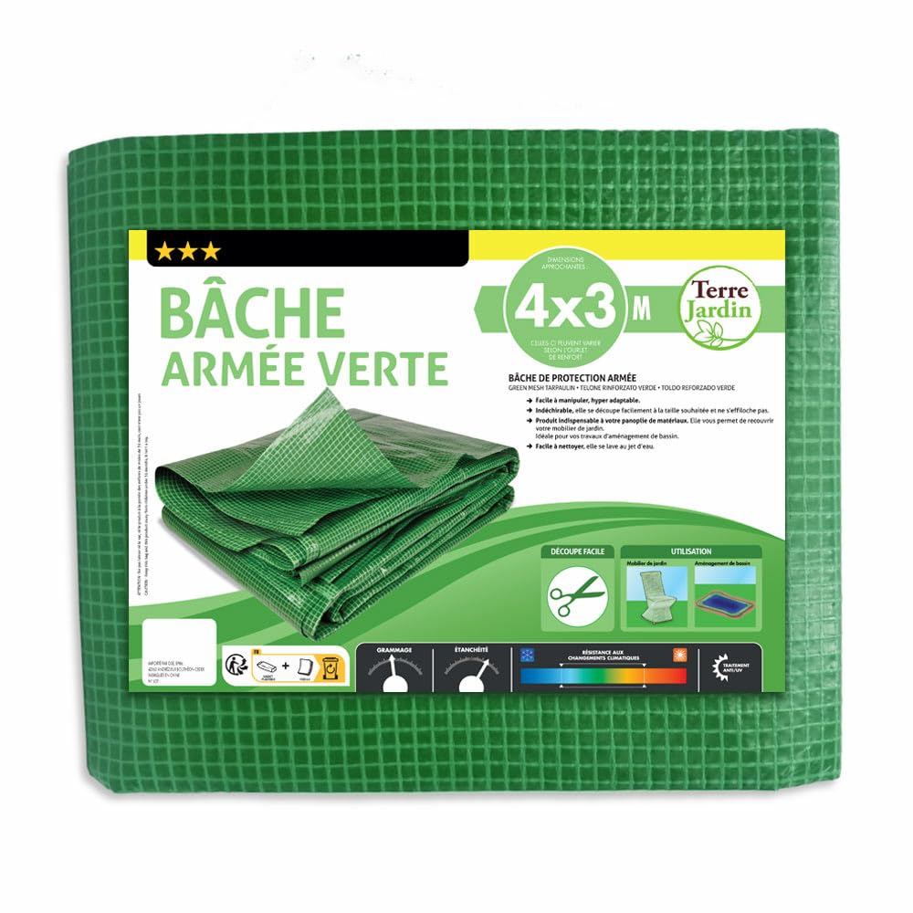 Bâche armée Verte 160g/m2 découpable - 4 x 10 - Vert