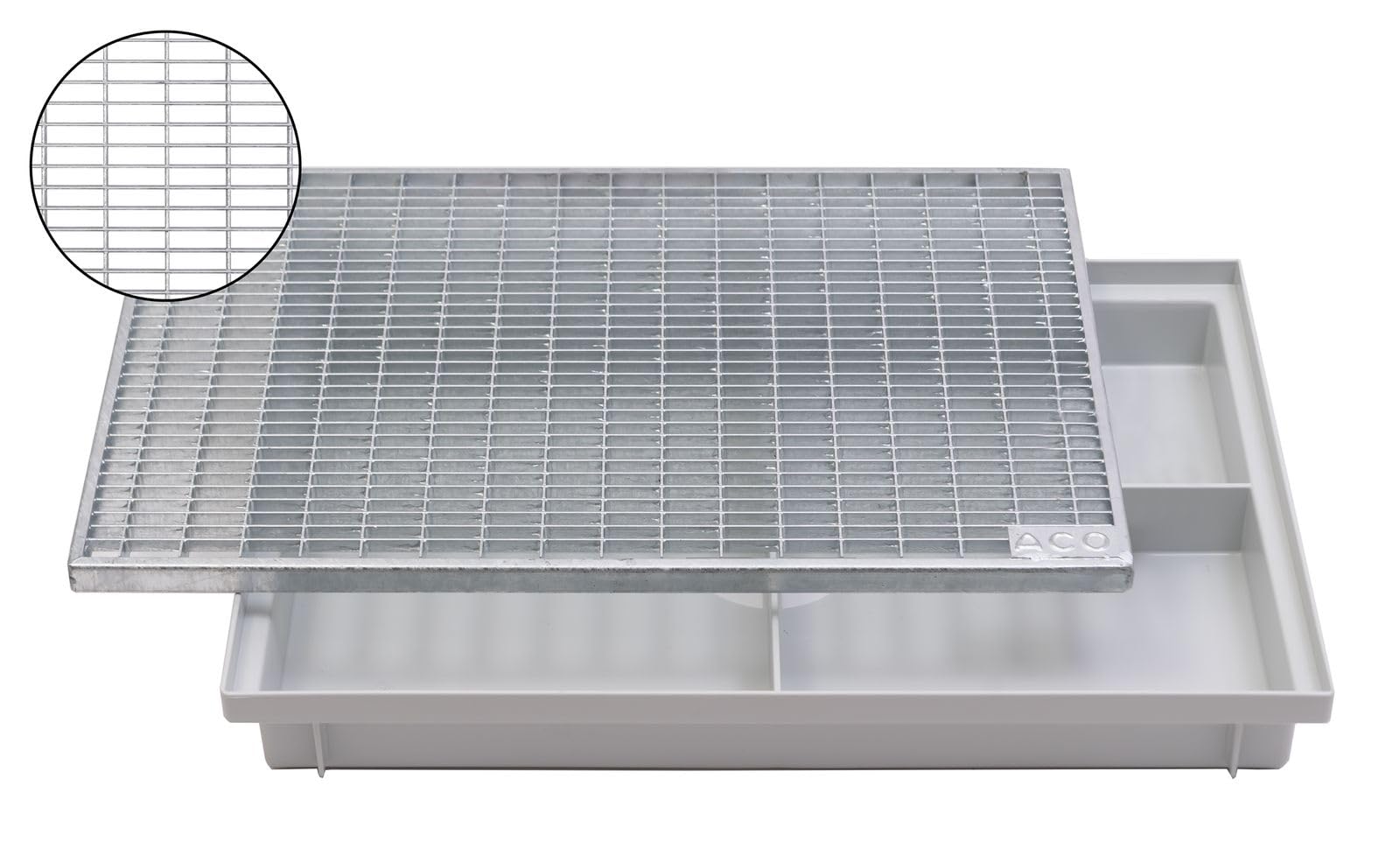 ACO Schuhabstreifer Gitterrost 600x400 mit Bodenwanne Vario Light | Schuhabtreter, Normrost, Verzinkter Stahl