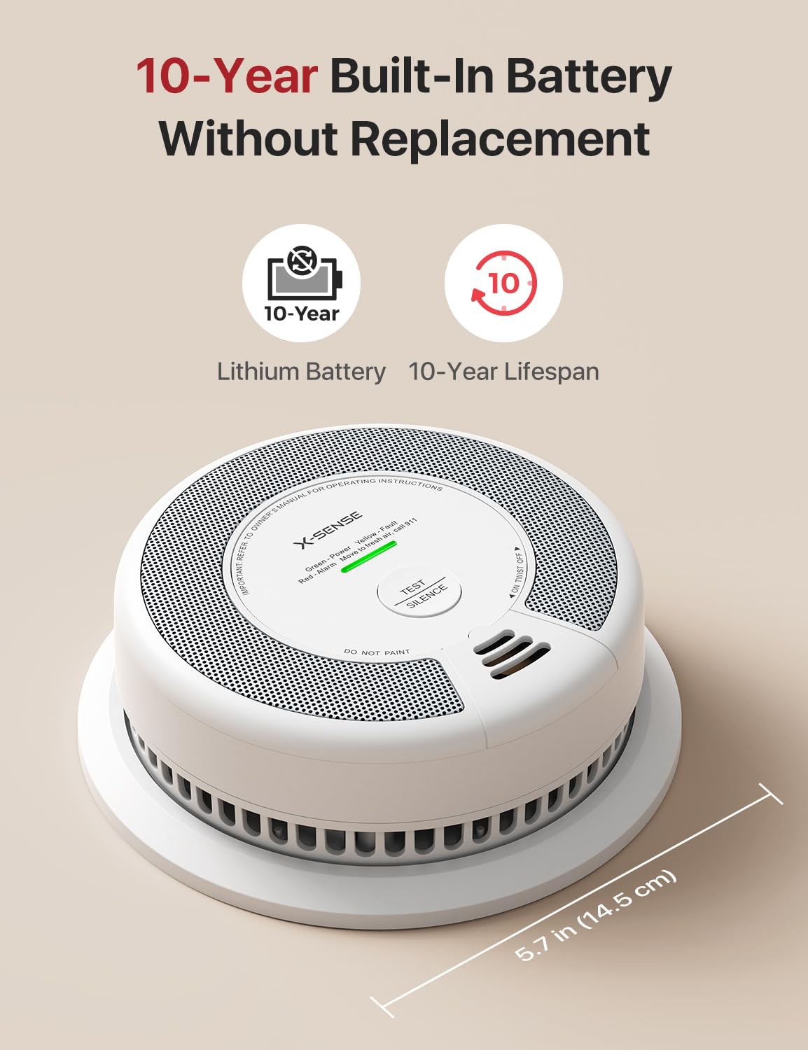 X-Sense Smoke Detector Carbon Monoxide Alarm Combo 10-Year Battery, UL 217 & UL 2034 Certified, Model SC06, 1-Pack - 4