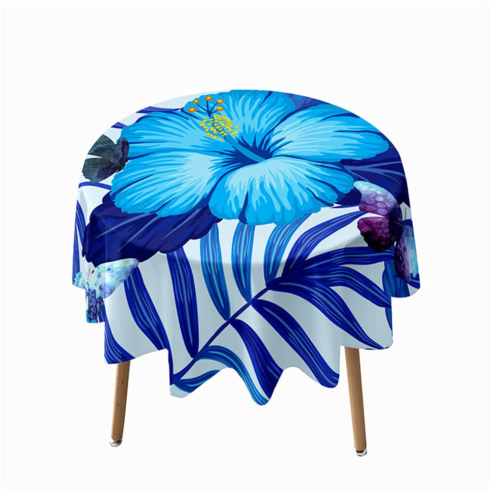 Morbuy Green Tropical Plants Nature Print Round Tablecloth for Circular Table, Waterproof Table Cloths Stain Resistant Wipeable Table Cover for Home Party Kitchen Dinning (Blue flower,200cm)