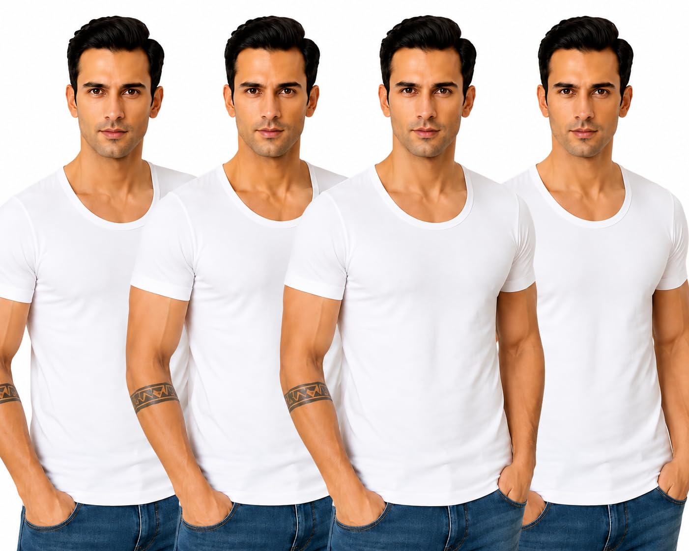 kothari Men's Cotton Ribbed Vest Round Neck Gym Vest Soft Breathable Innerwear Stretch Comfortable Casual Undershirt Pack of 4 3XL White-picture-17