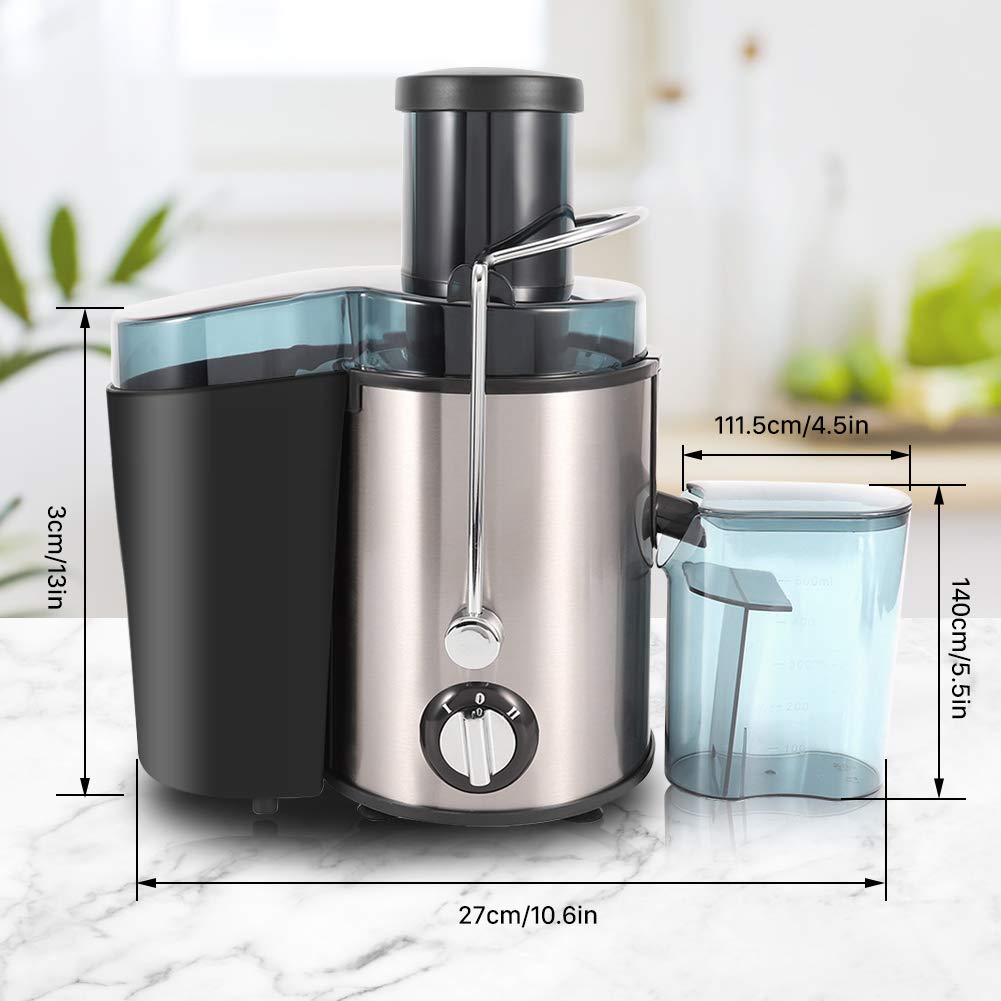 Greensen Licuadora de acero inoxidable, 500 ml, licuadora centrífuga de verduras y frutas, eléctrica, exprimidor de verduras enteras, extractor de zumo centrífugo con recipiente para zumo