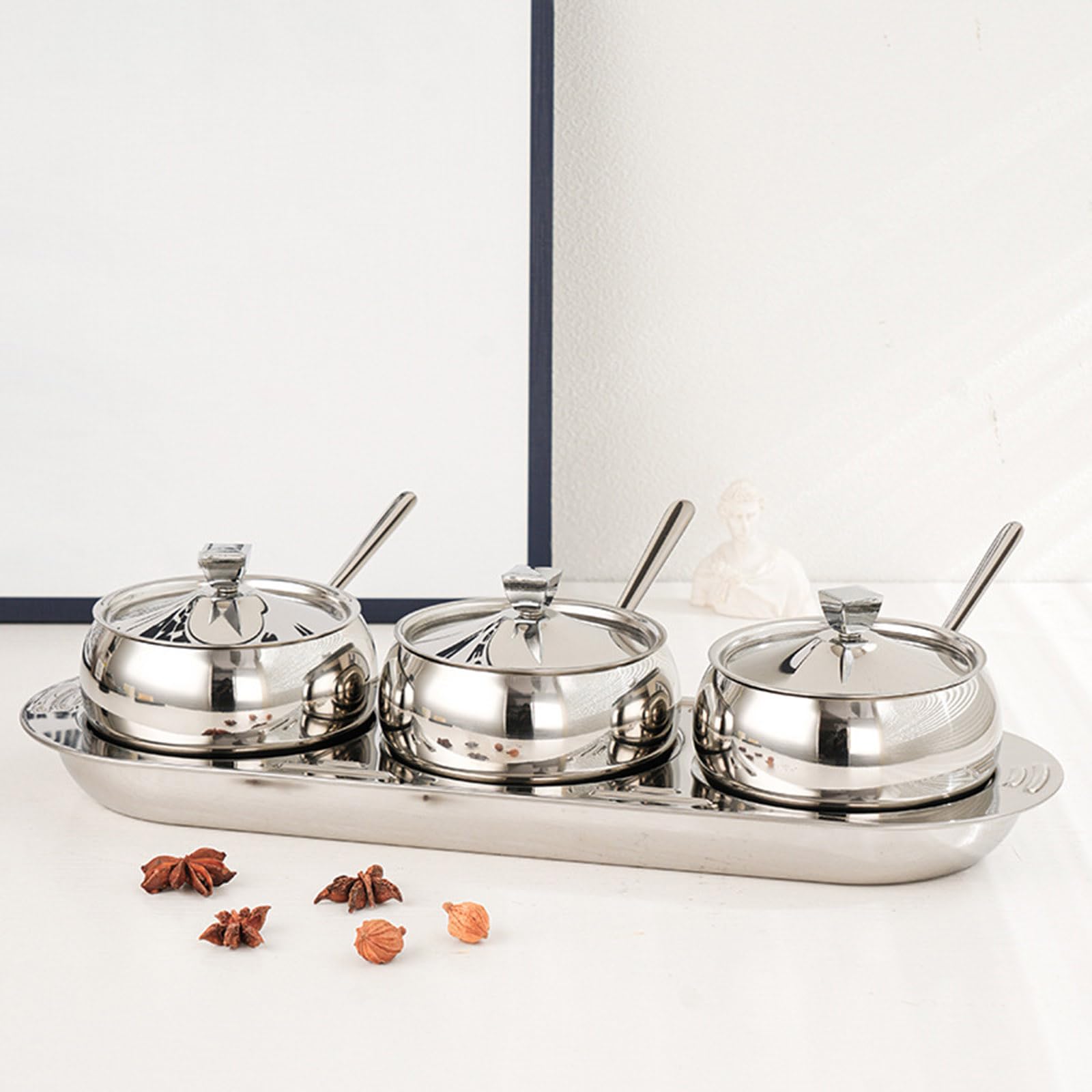 Gewürzdosen-Set aus 304 Edelstahl, mit Deckel, Löffel, Tablett, Gewürzgläser, Aufbewahrungsdose für Küche und Outdoor, Kochen, Heimkochen