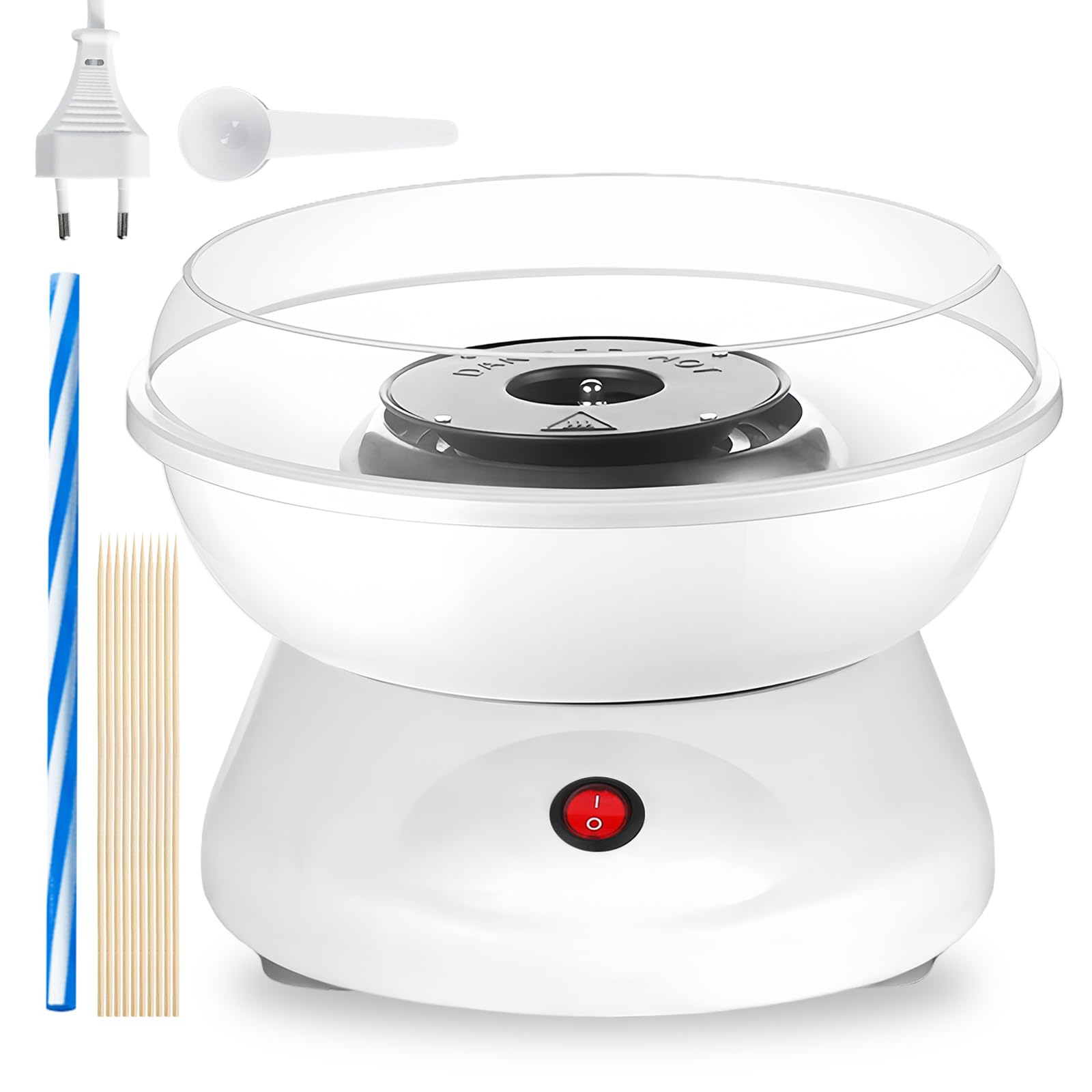 Macchina per zucchero filato, Retro Cotton Candy Machine 450 W, Macchina per zucchero filato, Macchina per la casa con misurino, bastoncini per caramelle in plastica, Dieci bastoncini (bianco)
