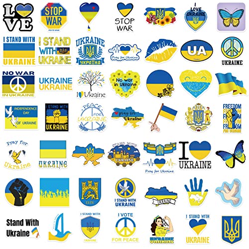 I Stand with Ukraine Sticker- 50Pcs Waterproof Ukraine Flag Sticker Support Ukrainian Sticker Vinyl Decals for Car Window Bumper Laptop Skateboard Bicycle Water Bottles Phone Helmet