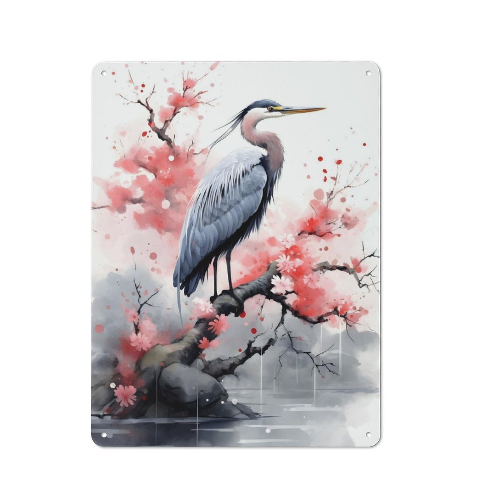 Junmoney Heron Watercolor Retro Metal Sign With Design 40X30cm, Weathered Look Shed Wall Plaque For Garage, Workshop, Shed Or Utility Room