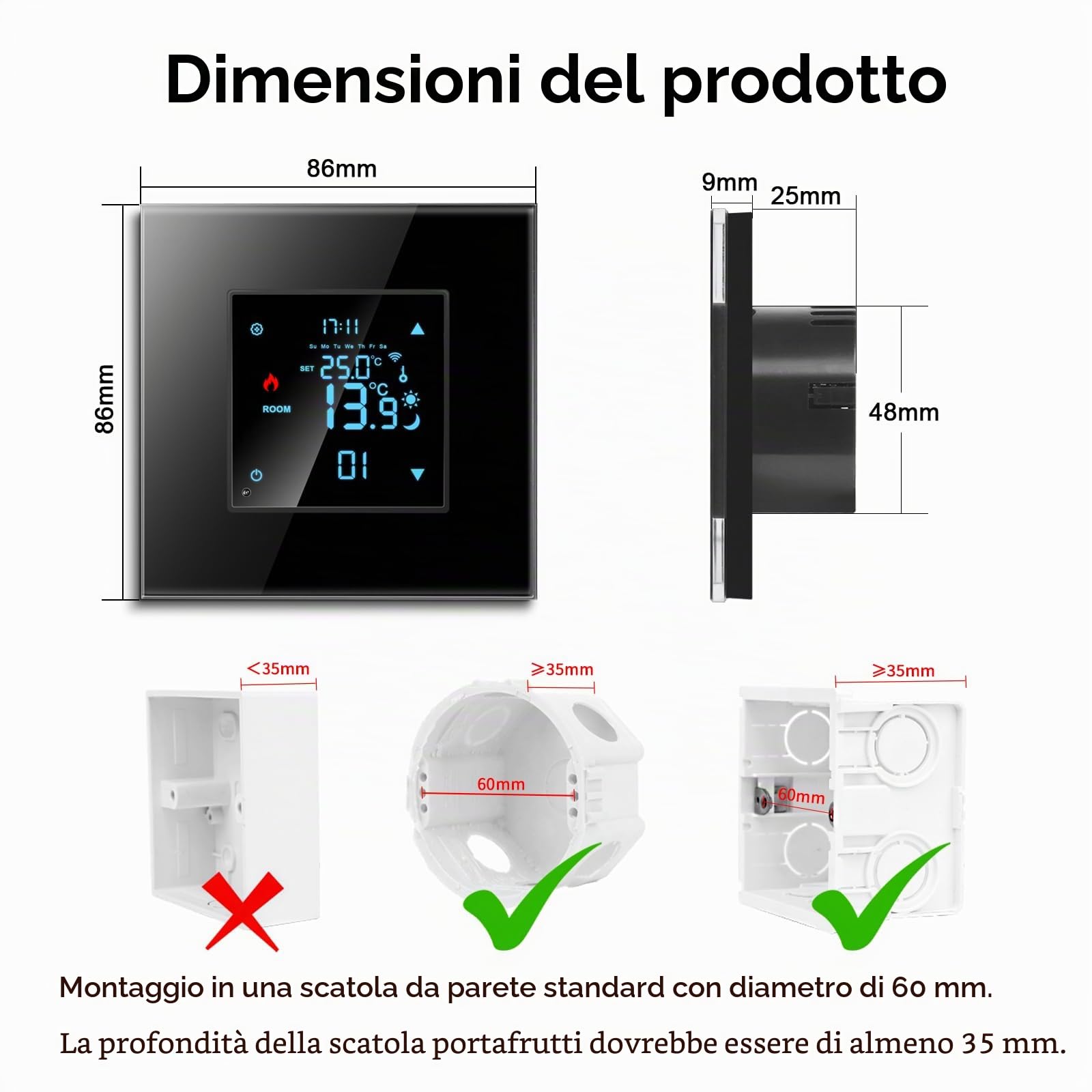 CNBINGO Zigbee - Termostato intelligente 2,4 G Wi-Fi da incasso con vetro di cristallo, termostato per ambiente digitale, compatibile con Alexa/Google Home/Smart Life/Tuya APP, colore: Nero