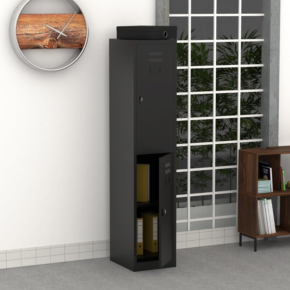 Mahmayi Godrej Steel Locker Cabinet, Double Door Storage with Lockable Drawers, Durable Steel Filing Cabinet with Shelf and Coat Hanger Ideal for Office and Home Storage Solution - Black