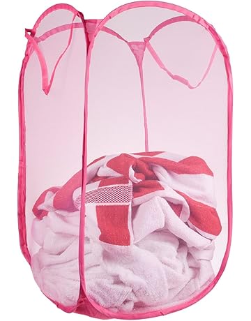 Kuber Industries Laundry Basket | Net Foldable Laundry | Nylon Storage Basket with Handle | Clothes Basket for Home | Hostel | Toy Storage | 20 Liter | Pink