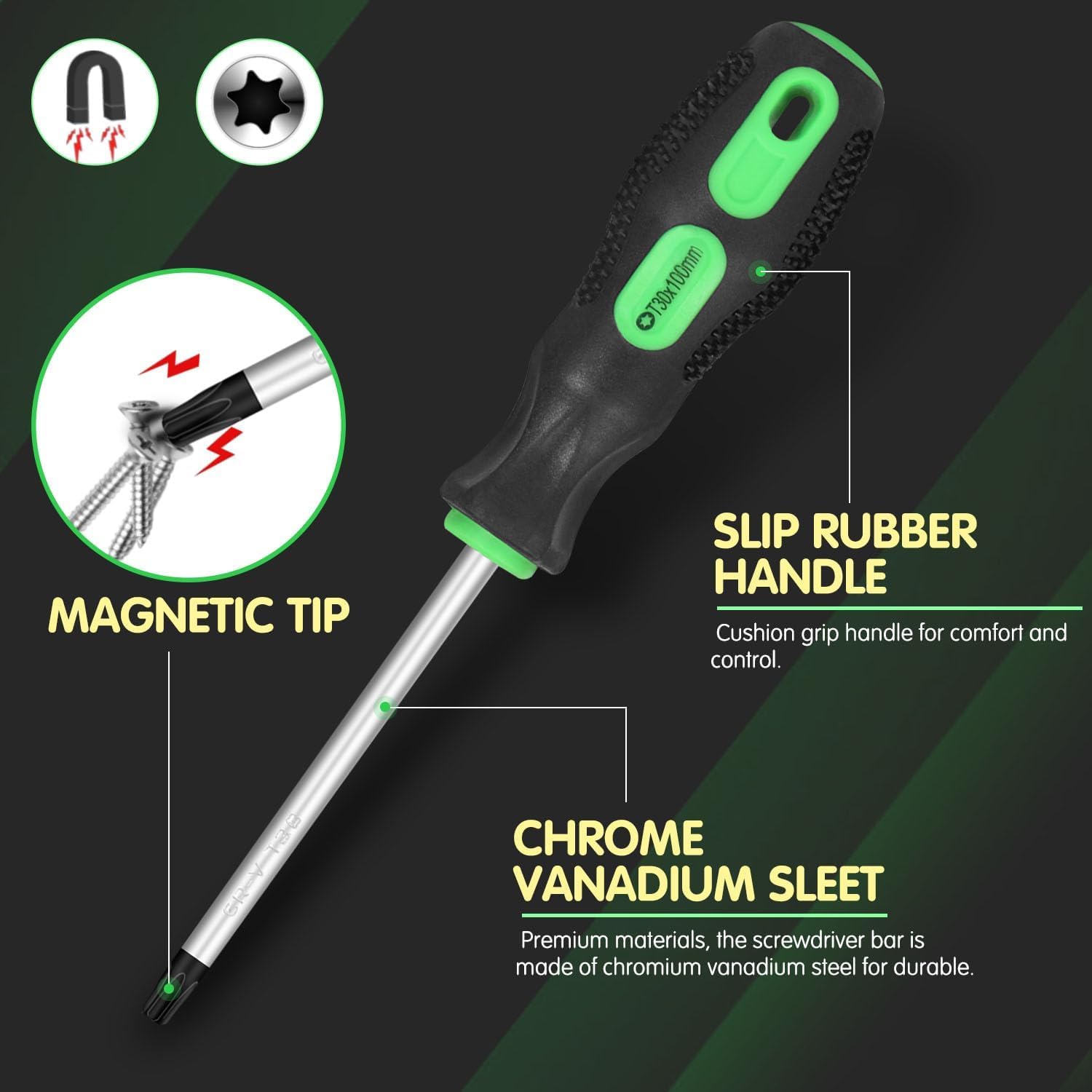 GURADESIGN 7-Piece Magnetic Torx Screwdrivers Set, Magnetic Torx Driver Star Screwdrivers Set, Green - Image 3