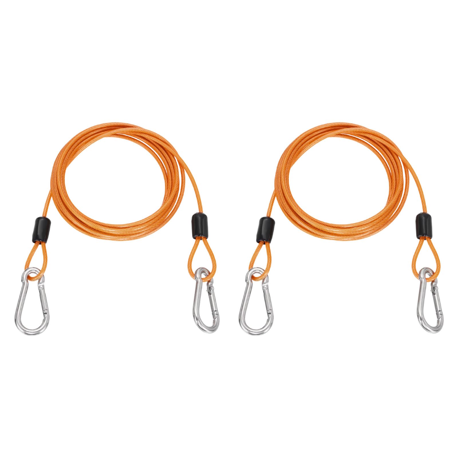 PATIKIL 2m Security Steel Cable with Snap Hook, 2Pcs PVC Coated Flexible Double Loop Wire Rope Bike Cable Lock Security Chain for Outdoor Travel Luggage, Clear Orange