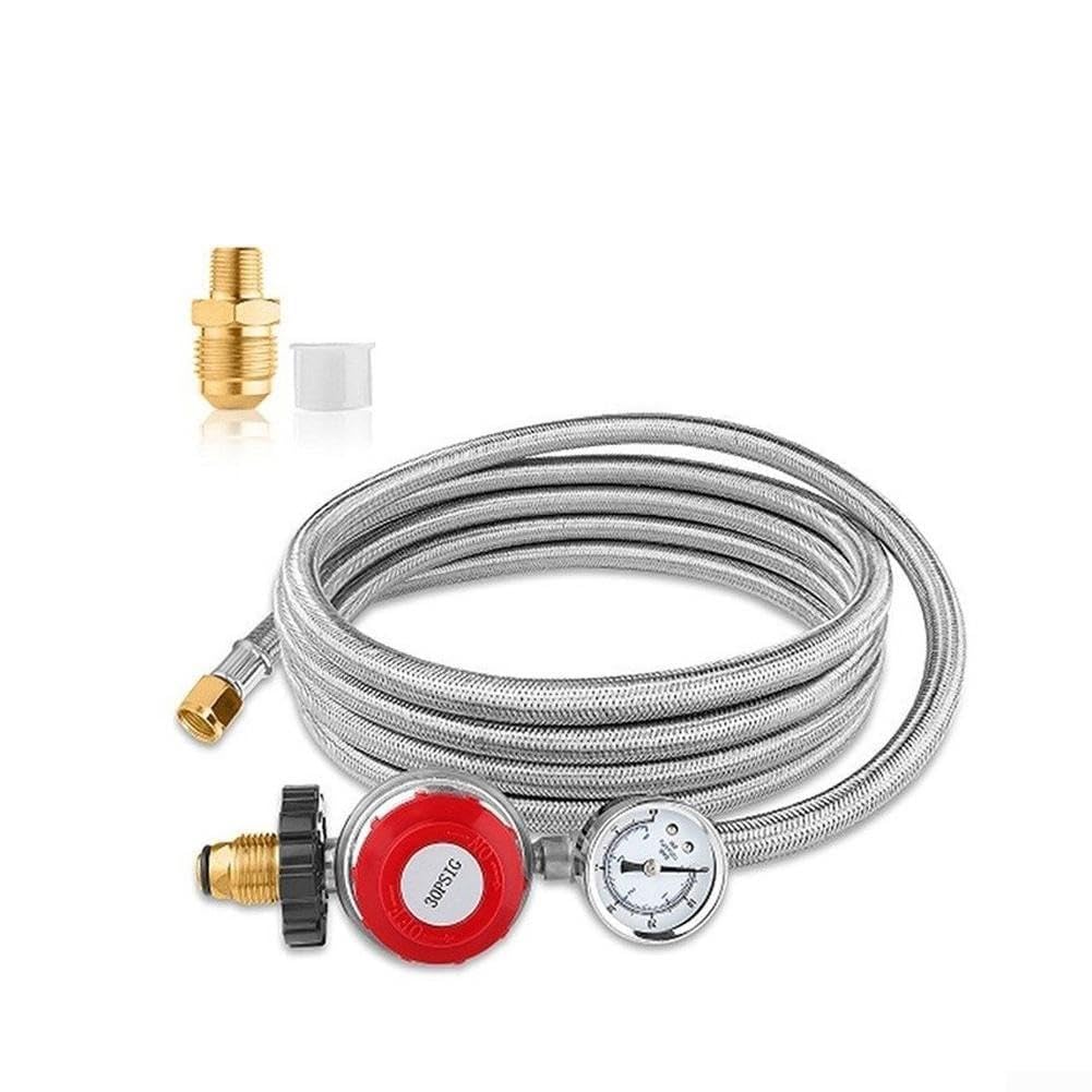 Regolatore Propano Regolabile con Manometro e Tubo per intrecciato 5FT per Grill BBQ per campeggio Stufa Gas per qcc1(12FT)
