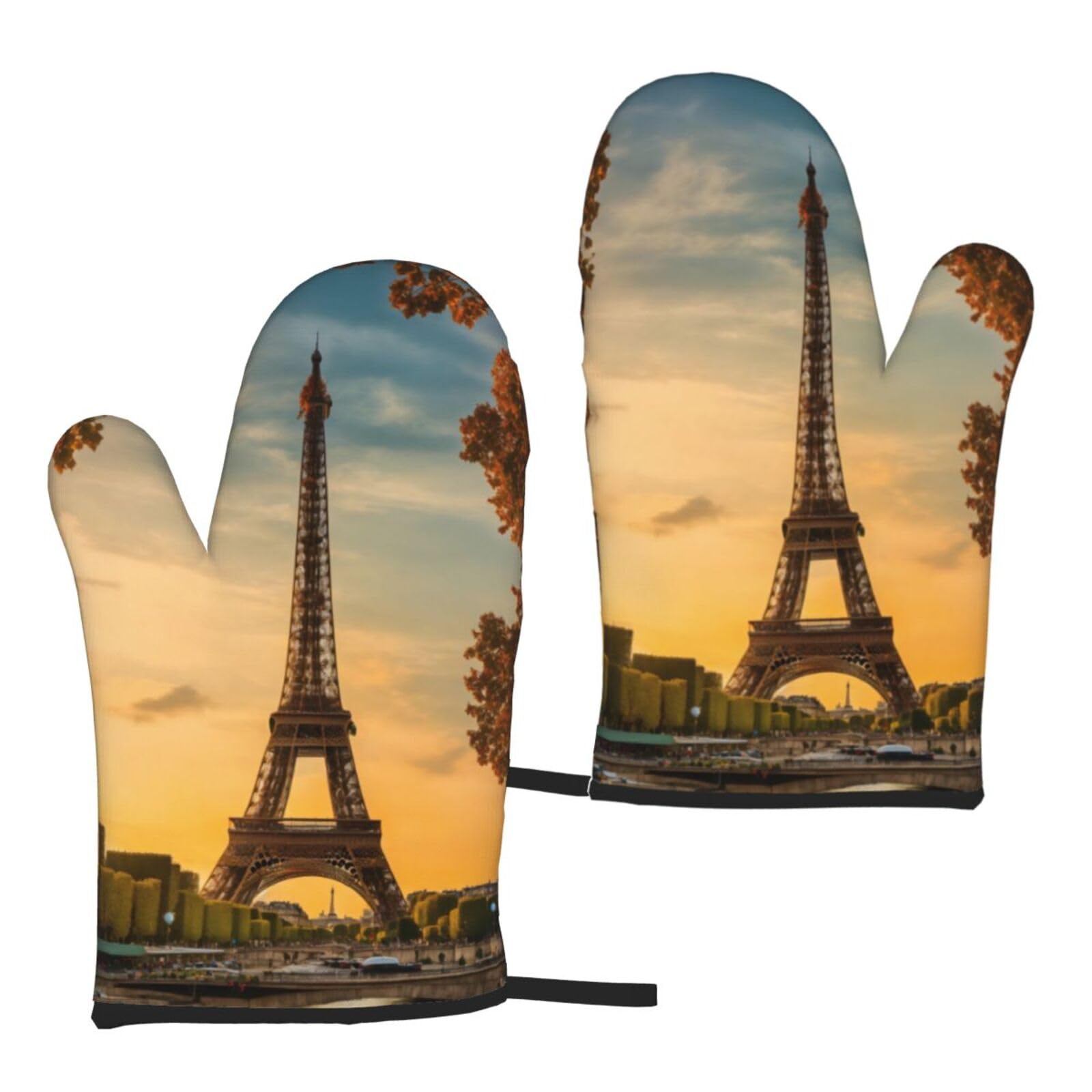 Eiffel Tower Paris Autumn Print Heat Resistant Universal Fit Oven Microwave Gloves Home Cooking Baking Grilling