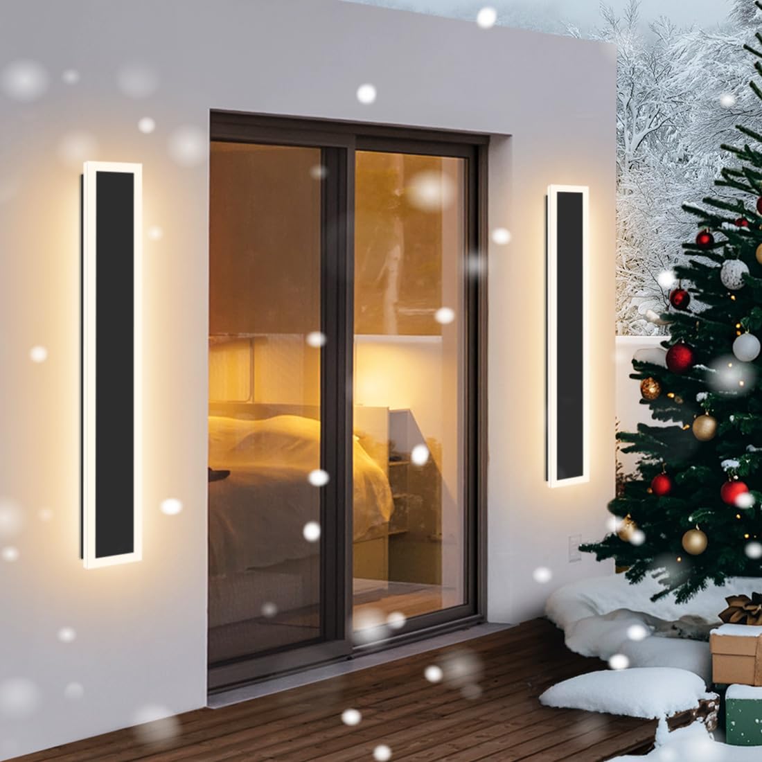 Xbuyee 2-Pack 36inch Long Outdoor Modern LED Wall Light, Exterior LED Wall Lighting Fixture, IP65 Waterproof Wall Lamps, Dimmable 30W 2700LM Black