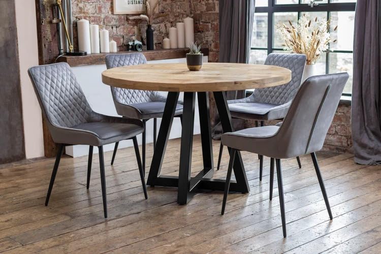 Image of Solid Mango Wooden Round 4 Seater Dining Table for Living Room, Bedroom, Hotel & Home, Natural Finish, (118 x 118 x 76 Centimeters)