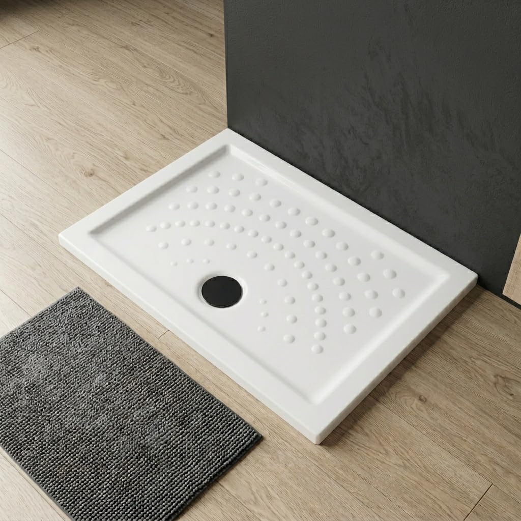 Kiamami Valentina - Plato de Ducha 70x120 de cerámica Blanca Antideslizante H6cm | Malta