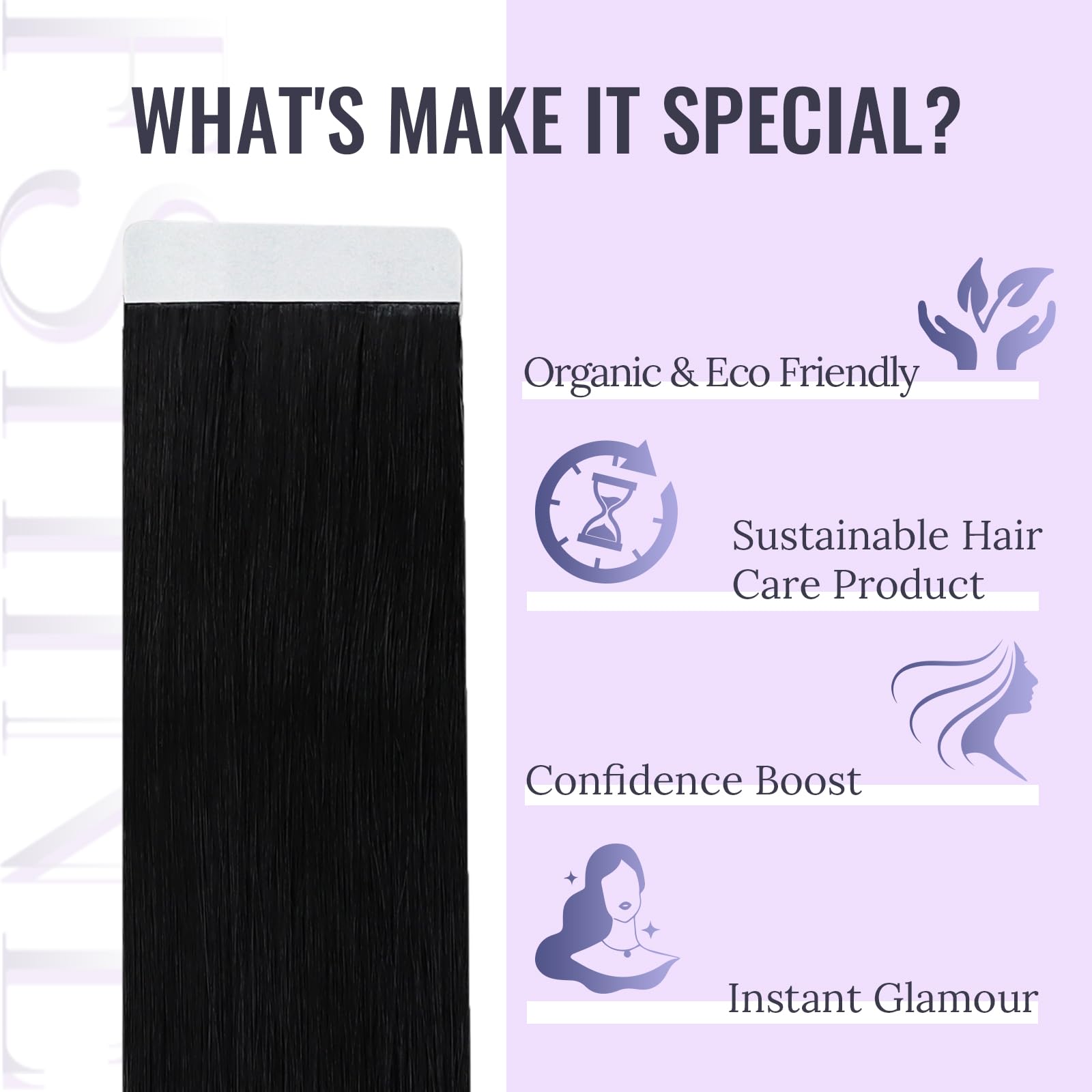 Fshine Estensioni Biadesivo Veri Capelli 50CM 20Pcs 50g Adesive Invisibili Capelli Umani Extension Naturale Neri Capelli Lisci Extensions Tape in Human Hair Extensions Remy #1B